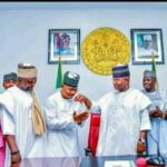 Immediate past Kogi State Governor, Alhaji Yahaya Adoza Bello and Kogi State Governor, Ahmed Usman Ododo