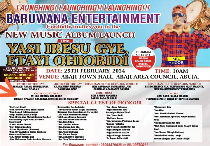 CEO Baruwana Entertainment, Mr 2Door invites the general public to it's upcoming launching of new music album Feb. 25th, 2024