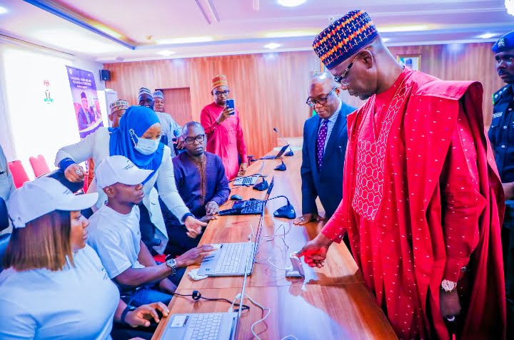 Nasarawa State Governor, Engineer Abdullahi A Sule during official unveiling the Nasarawa State Payroll System Upgrade, at a ceremony at the Government House, on Tuesday.