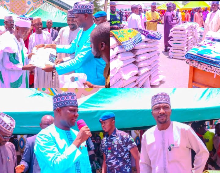 Lawmaker representing Uke/Karshi, Musa Gude distributes food items, clothes, gadgets, cash to constituents