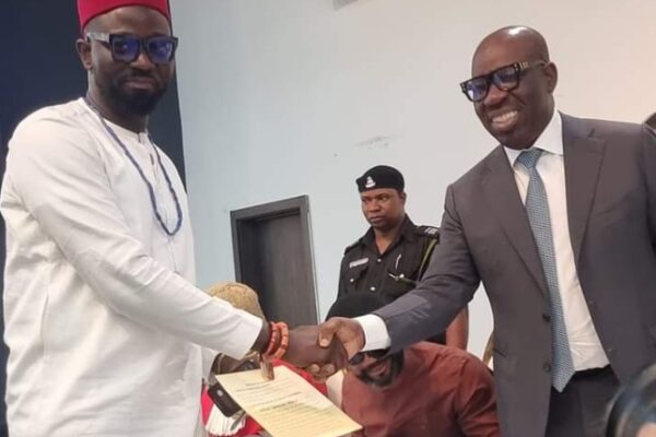 L-R: Edo State Deputy Governor, Engr. Omobayo Marvellous Godwin and Edo State Governor, Godwin Obaseki