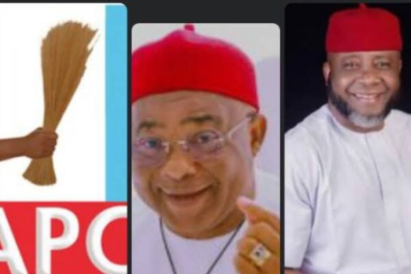 The Executive Governor of Imo State, Senator Hope Uzodinma and Chieftain of the All Progressives Congress, High Chief Nduka Anyanwu (Gburugburu)