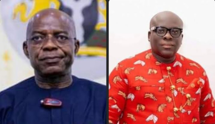 Governor of Abia State, Dr Alex Chioma Otti and Former Abia State Commissioner of Finance, Chief Obinna Oriaku