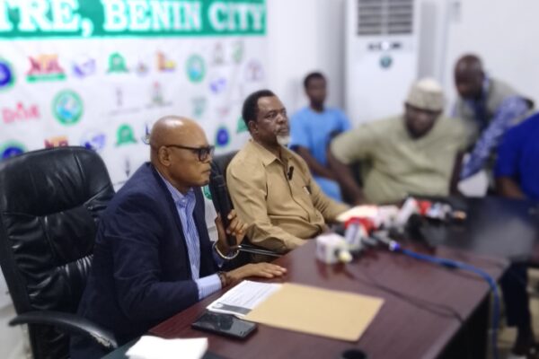 Former State Vice chairman of the All Progressives Congress (APC) in Edo State, Chief Francis Inegbeniki during press briefing in Benin city, Edo State