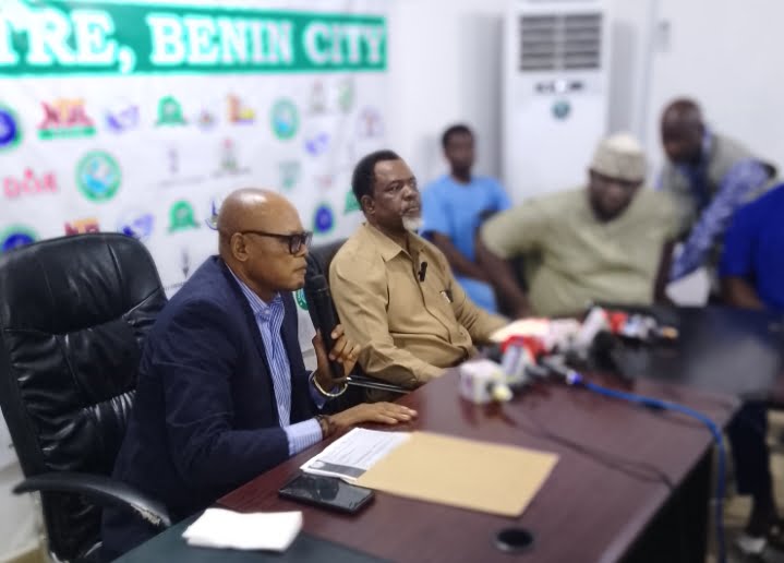 Former State Vice chairman of the All Progressives Congress (APC) in Edo State, Chief Francis Inegbeniki during press briefing in Benin city, Edo State