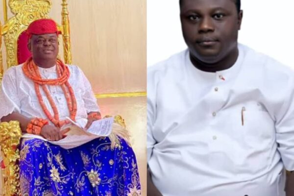 Hon. Kingsley Edafiadjebre, PDP Vice Chairmanship Candidate for Warri South LGA, Felicitates With Agbarha Monarch Over Staff of Office