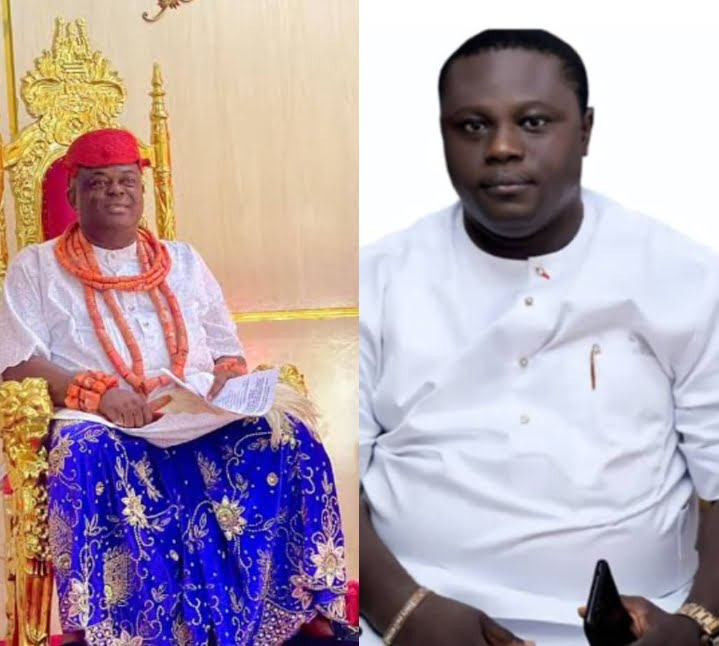 Hon. Kingsley Edafiadjebre, PDP Vice Chairmanship Candidate for Warri South LGA, Felicitates With Agbarha Monarch Over Staff of Office