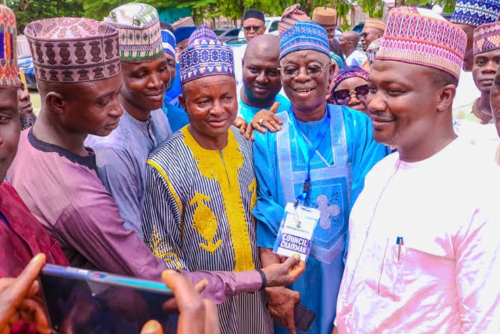 Executive chairman Toto Local Government Area, Hon Aliyu Abdullahi Tashas, Vice Chairman, Kwanakis, Legislative arm in a group photograph with former Speaker and Chairman governing council Federal Polytechnic Damaturu, Yobe State, Rt Hon Ibrahim Balarabe Abdullahi