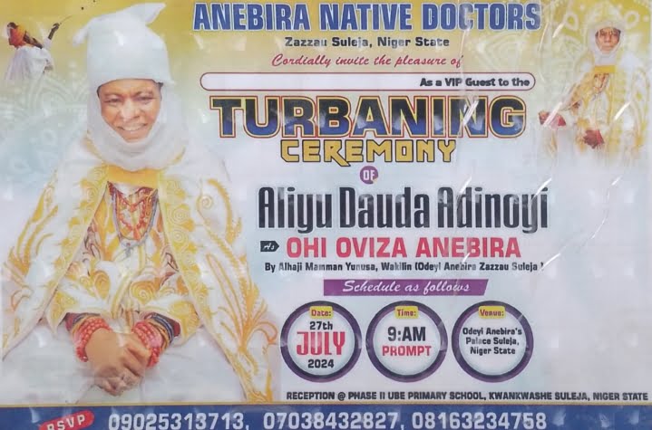 Alhaji Aliyu Daudu Adinoyi to be turban as Ohi Oviza Anebira Zazzau Suleja, Niger State