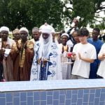 The president of Hopes for Well (HW) Mr Kenneth Wang alongside the Chief of Wako during the commissioning of boreholes at GSS Dangara on Monday