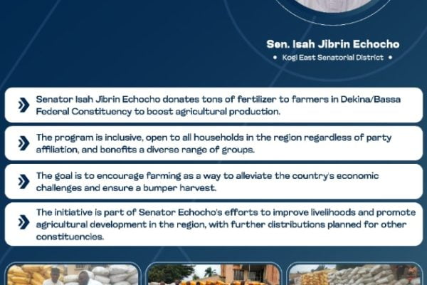 Sen. Echocho distributes Fertilizer to Farmers in Dekina, Bassa LGAs