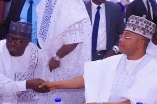 Philanthropist Abdulrafiu Yakubu exchange pleasantry with Kogi State Governor, Alhaji Ahmed Usman Ododo