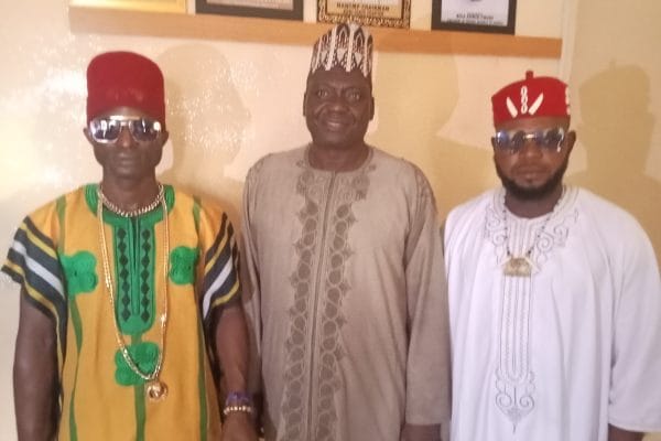 HRH Chief Dr. Amodu Ibrahim, Chairman of NANTMP's Kogi State chapter (L), Chief Dr. Shaba Mekudi, National President of NANTMP (M) and Dr. Shaibu Yunusa Oracle, Vice Chairman