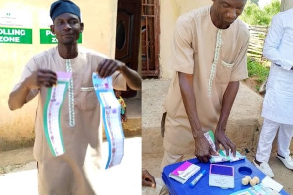 Hon. Atnadu Sunday Yakubu exercising his civil duty at Araba Polling unit on Saturday