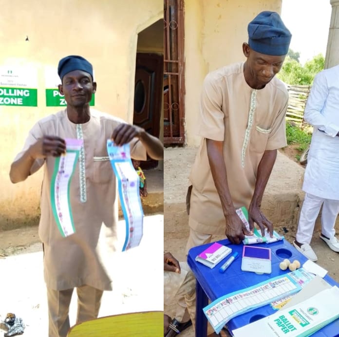 Hon. Atnadu Sunday Yakubu exercising his civil duty at Araba Polling unit on Saturday