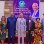 Pictorial caption From Left To Right: Dr. Emmanuel Akpoveta, Dean School of ICT Delta State Polytechnic Ogwashi-Uke (Trainer Prof. Abigail Ogwezzy-Ndisika, Renowned Communication Scholar and Director University of Lagos ICE, Secretary to the Delta State Governor, Mr. Kinsley Emu, Rt. Emomotimi Guwor representing the Speaker of Delta State House of Assembly, Dr. Fred Latimore Oghenesivbe, Esq. Director General Delta State Orientation and Communication Bureau (DELCOM Workshop Facilitator), Prof. Joyce Ogwezi, HOD Mass Communication Department in Dennis Osadebay University Asaba as Trainer, and Delta State Commissioner for Higher Education, Prof. Nyerhovwo Tonukari