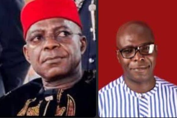 Abia State Governor, Mr. Alex Otti and Chief Uche Aguoru, public affairs analyst