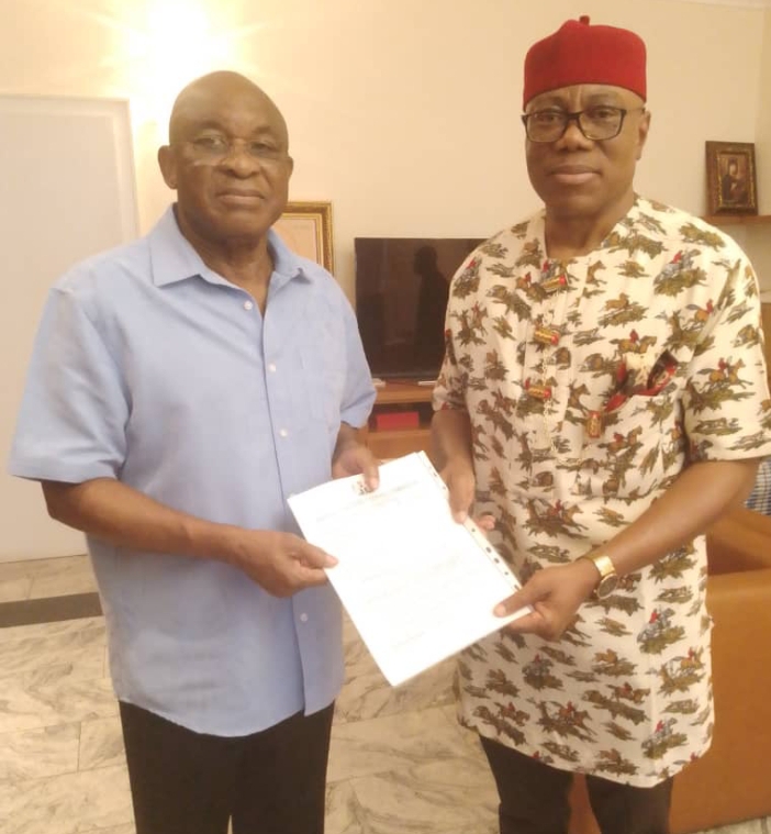 former Senate President, Senator David Bonaventure Mark. GCON (Left ) and Permanent Secretary, National Assembly, Dr Obasi David Ukoha