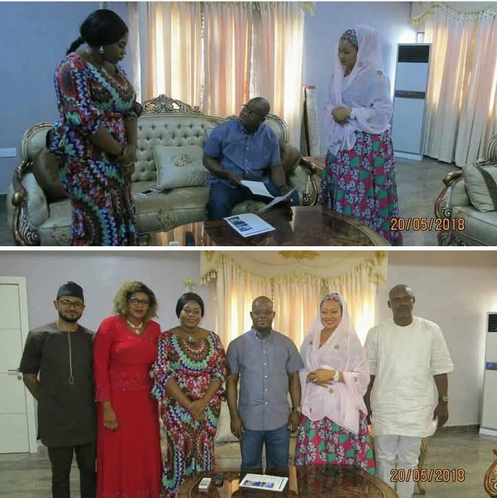 Executive Governor of Kogi State, Alhaji Yahaya Bello seated, Barr. Natasha Hadiza Akpoti (R) and Fatima Bombom Sani (L)