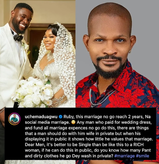 Celebrity: Uche Maduagwu doubts Ruby Ojiakor's marriage will last two year
