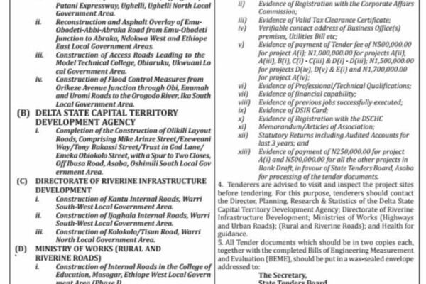 Delta Govt Opens Bids for Major Infrastructure, Health Projects