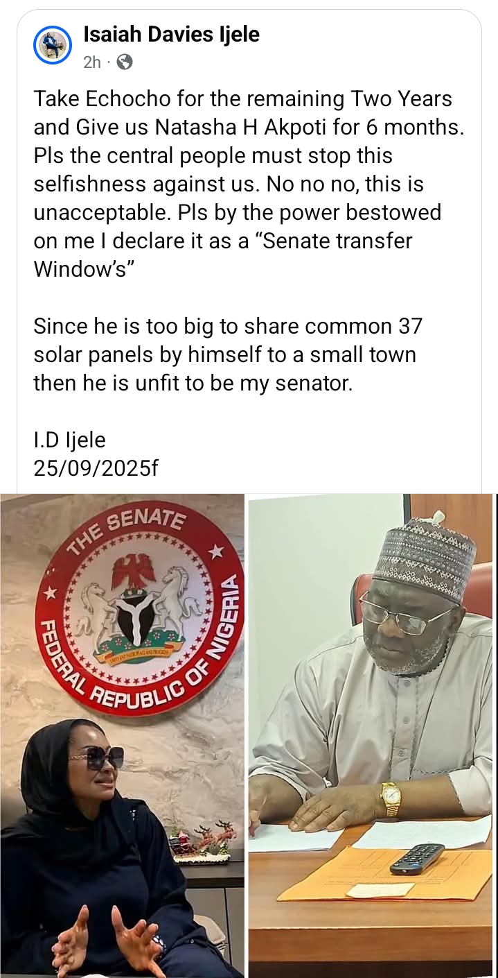 Kogi East asks Central District to swap Senator Natasha Akpoti Uduaghan for Senator Jibrin Isah Echocho for remaining two years 