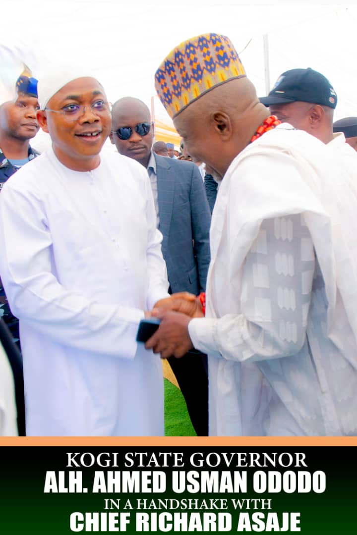 Kogi State Governor, HE Ahmed Usman Ododo (L) in a handshake with Chief Richard Asaje (R)