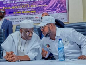Senator Ahmed Aliyu Wadada representing Nasarawa West District and Comrade Muhammad Ja'afar Loko, Chairman of National Youth Council of Nigeria (NYCN), Nasarawa State chapter 