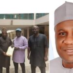 Ubaine Youth Association (L), Minister of Regional Development Engr. Abubakar Momoh (R)