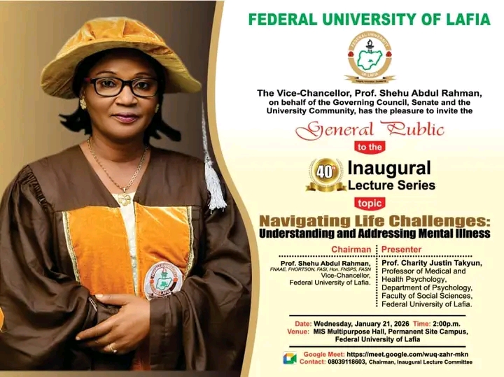 Professor Charity Justin Takyun, a Professor of Medical and Health Psychology in the Faculty of Social Sciences at the Federal University Lafia