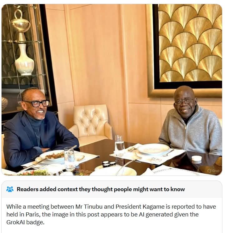 "Tinubu's AI Blunder: Doctored Kagame Lunch Pic Ignites Firestorm Online