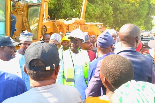 Sen. Ahmed Aliyu Wadada during the flag off road construction.