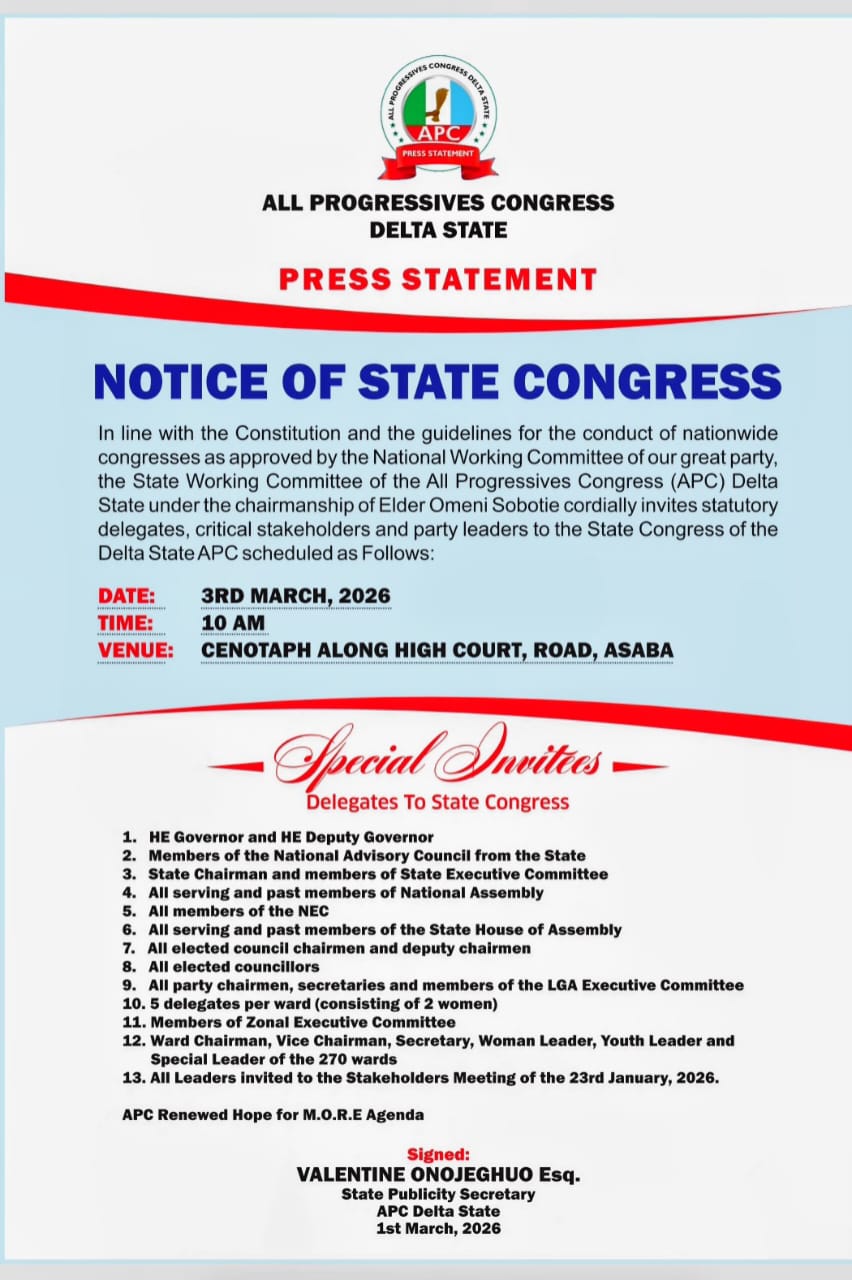 Delta APC Announces March 3 State Congress in Asaba