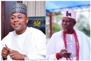 Kogi State Governor, His Excellency, Alh. Ahmed Usman Ododo (L), the Babogunwa of Igbaruku, High Chief Richard Asaje (R)