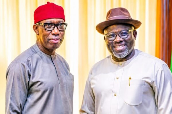 Former Delta State Governor, Ifeanyi Okowa and Executive Governor of Delta State, Sheriff Francis Oborevwori