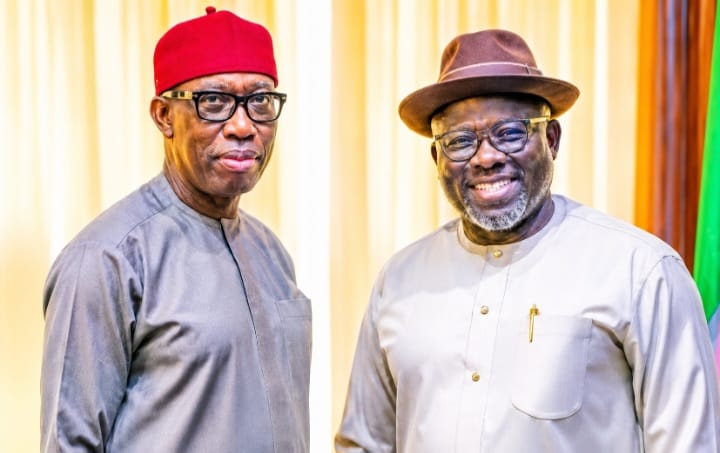 Former Delta State Governor, Ifeanyi Okowa and Executive Governor of Delta State, Sheriff Francis Oborevwori
