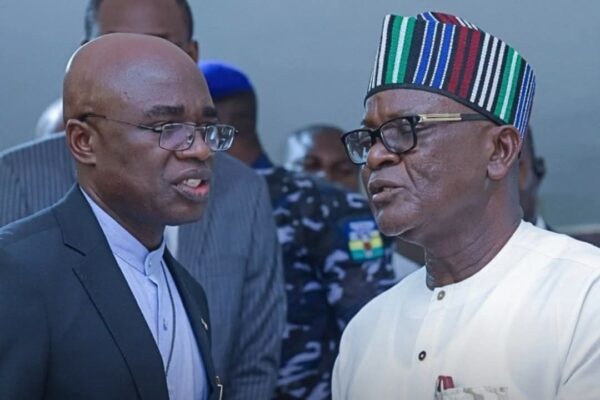 Benue State Governor, Hyacinth Alia and Former Governor of Benue State, Chief Samuel Ortom