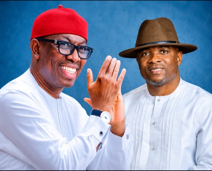 Former Governor of Delta State, Senator Dr. Ifeanyi Arthur Okowa, CON, and Engr. Orobosa Ashakah