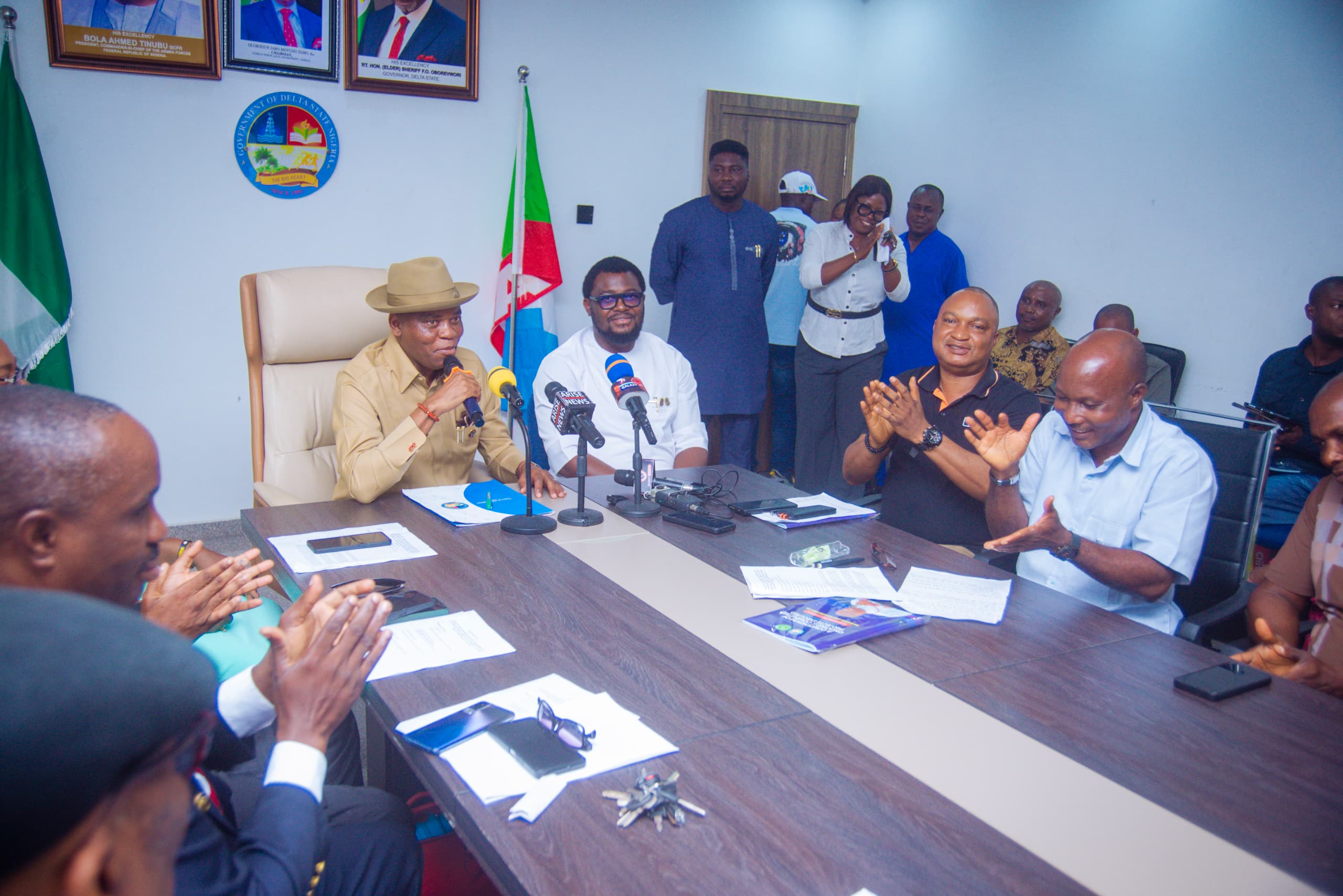 Jaro Egbo addressing journalists during his second anniversary press briefing.