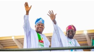 "President Bola Tinubu and Vice President Kashim Shettima at APC rally — Tinubu retains Shettima"