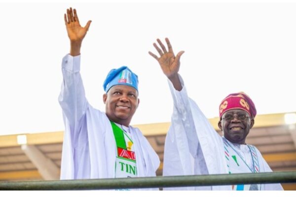 "President Bola Tinubu and Vice President Kashim Shettima at APC rally — Tinubu retains Shettima"