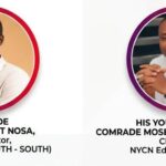 Coordinator, NANS ZONE B (SOUTH - SOUTH, Comrade Osagie Bright Nosa (L), Edo State Chairman NYCN, His Youthfulness, Comr. Moses Agwenide Joseph (R)
