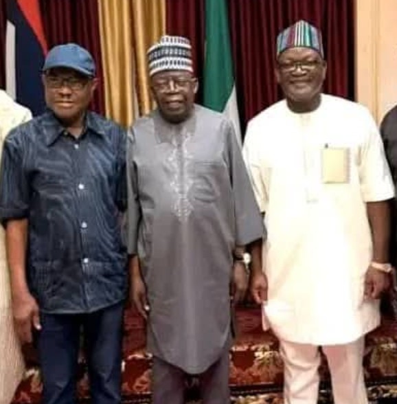 R: Samuel Ortom, President Bola Ahmed Tinubu and Eyesom Wike
