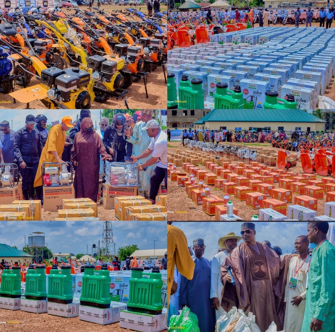 Mohammed Abubakar Adamu during distribution of agricultural inputs to beneficiaries in Nasarawa West