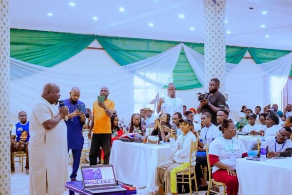 Delta State Commissioner for Agriculture and Natural Resources, Val Arenyeka, addressing youths during the agricultural wealth creation training programme in Ughelli.