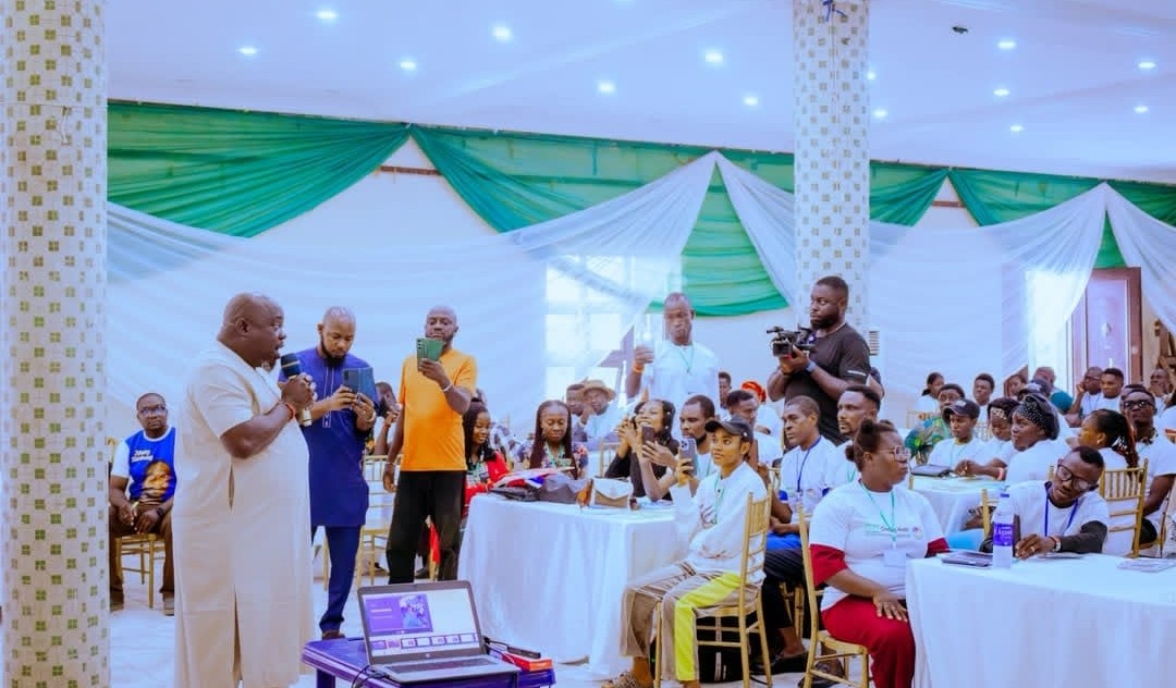 Delta State Commissioner for Agriculture and Natural Resources, Val Arenyeka, addressing youths during the agricultural wealth creation training programme in Ughelli.