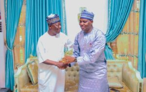 Former Speaker of Nasarawa State House of Assembly, Rt. Hon. Ibrahim Balarabe Abdullahi and incumbent Speaker, Rt. Hon. Danladi Jatau 