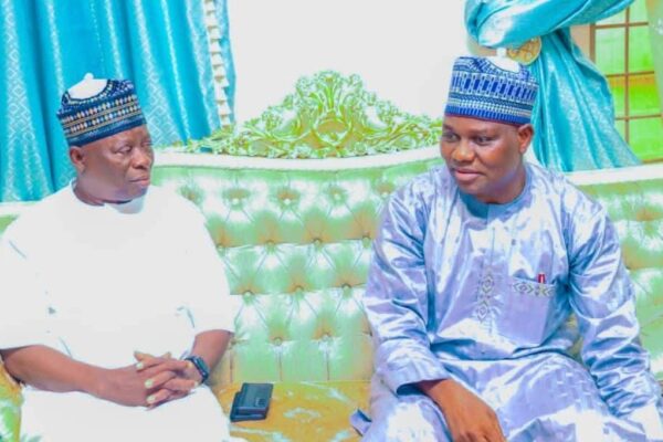 Former Speaker of Nasarawa State House of Assembly, Rt. Hon. Ibrahim Balarabe Abdullahi and incumbent Speaker, Rt. Hon. Danladi Jatau