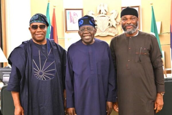 Senetor Godswill Akpabio, Presdent Bola Tinubu and Joel-Onowakpo Thomas