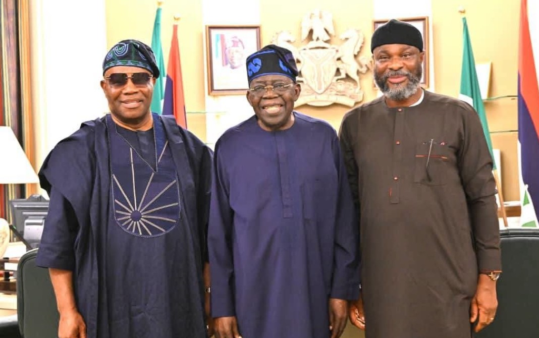 Senetor Godswill Akpabio, Presdent Bola Tinubu and Joel-Onowakpo Thomas